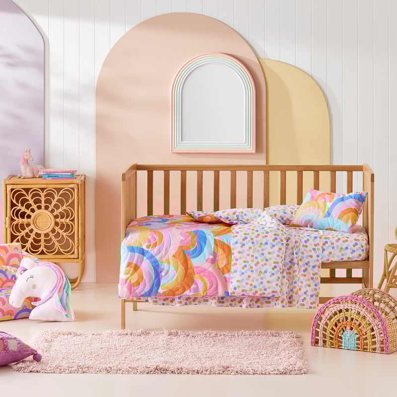 Rainbow Burst Multi Quilted Cot Quilt Cover Set