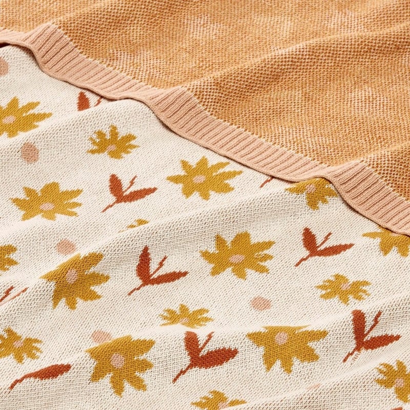 Floral Ochre Novelty Organic Cotton Novelty Baby Blanket