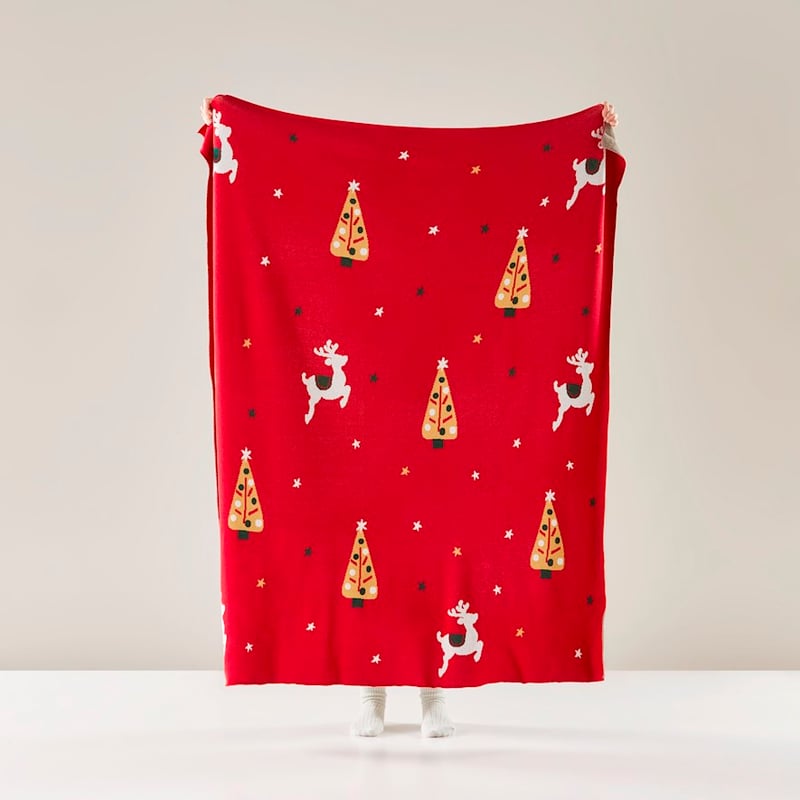 Festive Red Knitted Throw