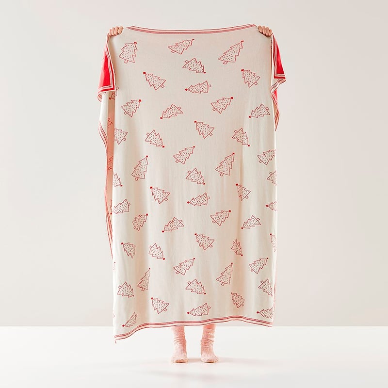 Festive Red & White Knitted Throw