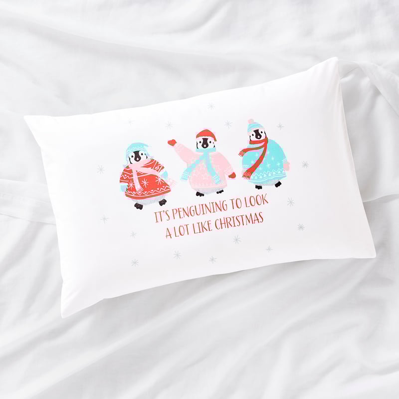 Christmas Penguins Standard Christmas Text Pillowcase
