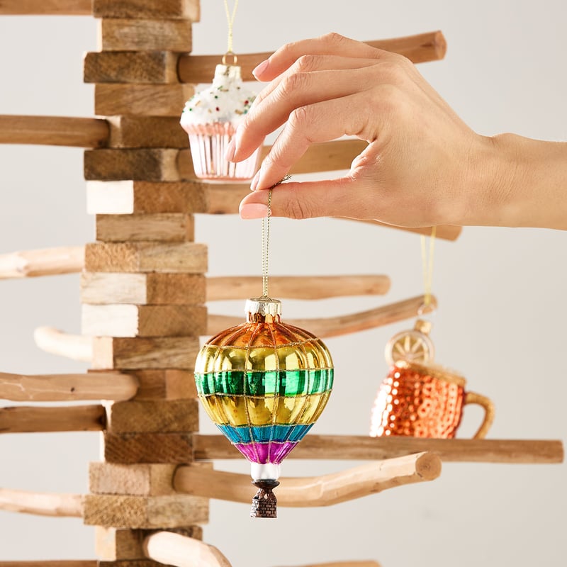 Hot Air Balloon Antiqued Glass Decoration