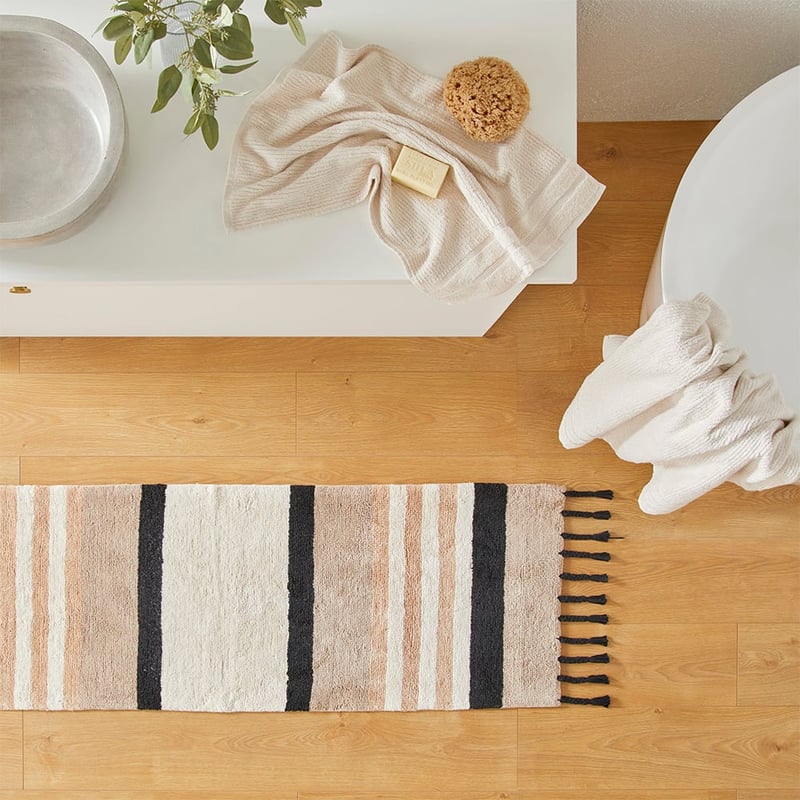 Stripe Neutrals Black Bath Runner