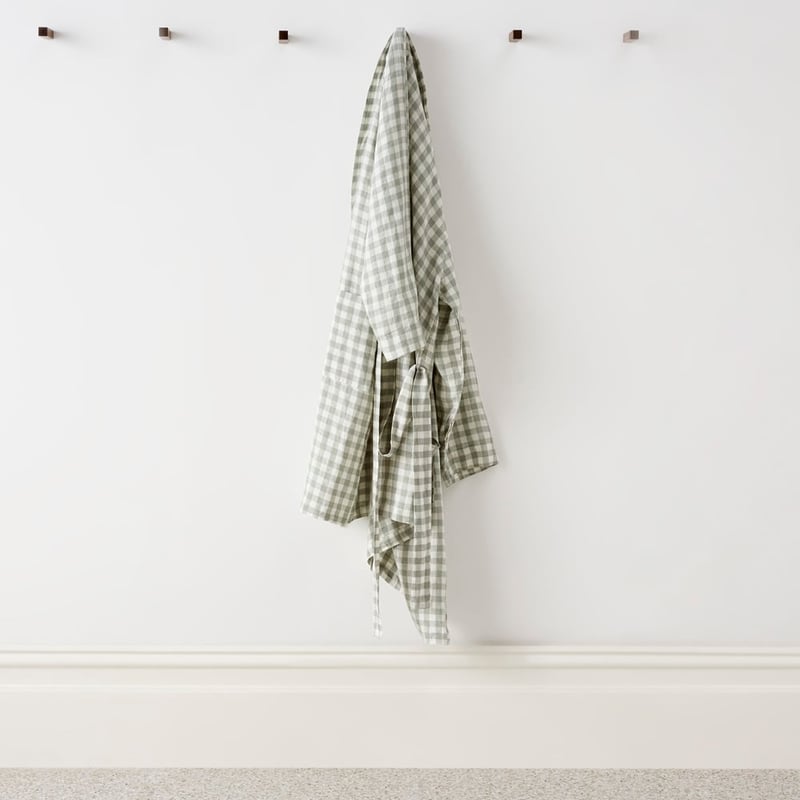 Vintage Washed Linen Eucalyptus Check Robe