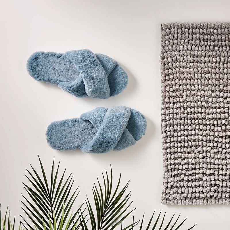 Crossover Sea Blue Fur Slippers