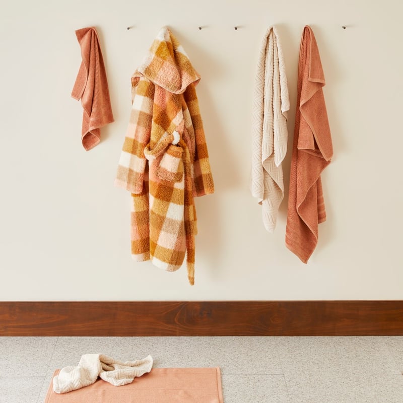 Printed Sherpa Earth Check Hooded Robe 