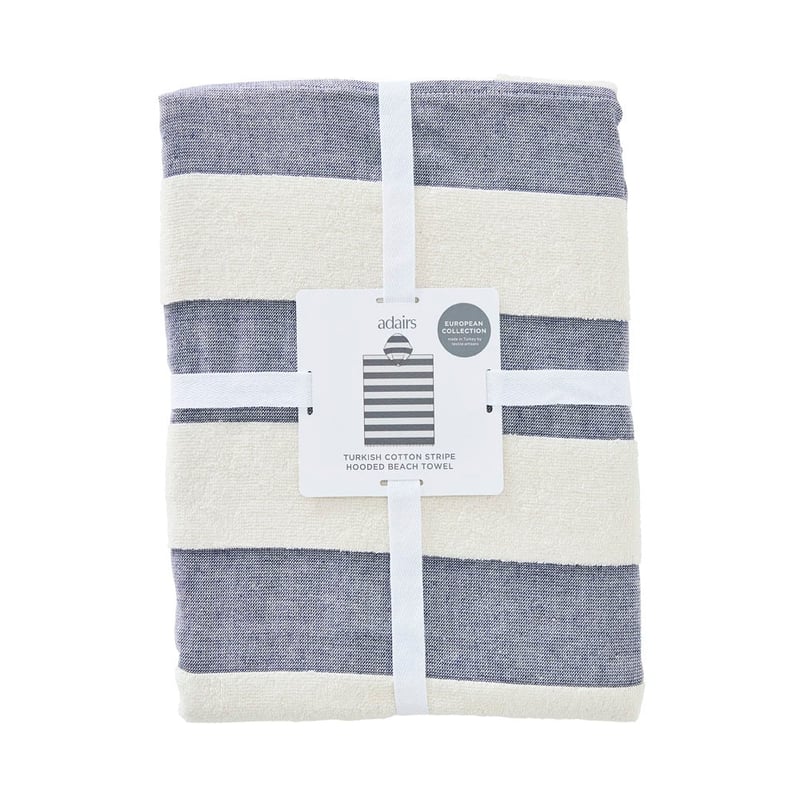European Navy & Natural Stripe Turkish Cotton Hooded Beach Towel