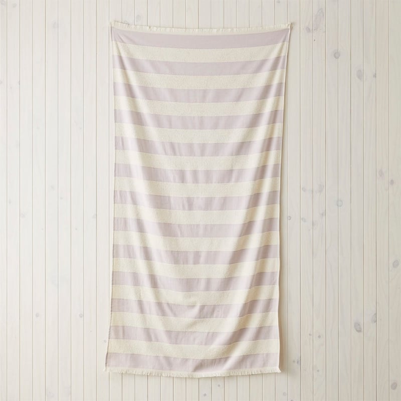 European Lilac & Natural Stripe Turkish Cotton Beach Towel
