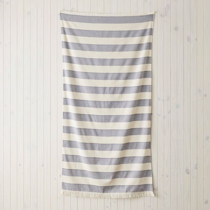 European Navy & Natural Stripe Turkish Cotton Beach Towel