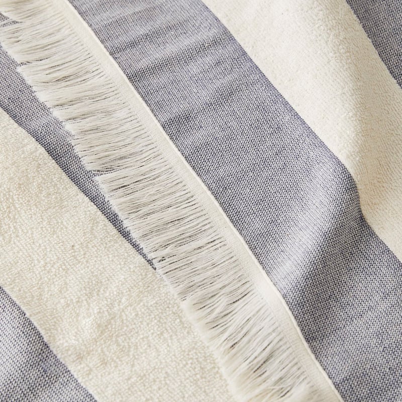 European Navy & Natural Stripe Turkish Cotton Beach Towel
