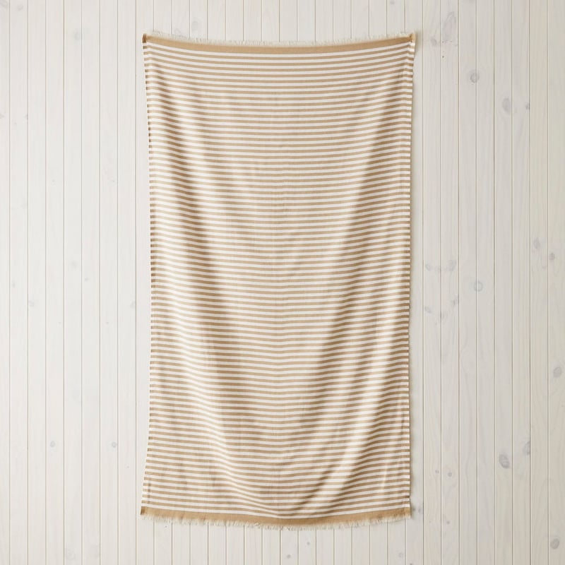 European Biscuit & Natural Stripe Turkish Peshtemal Beach Towel