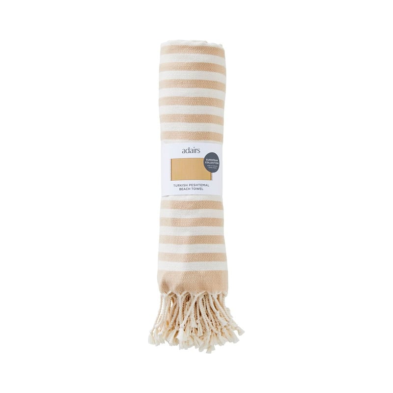 European Biscuit & Natural Stripe Turkish Peshtemal Beach Towel