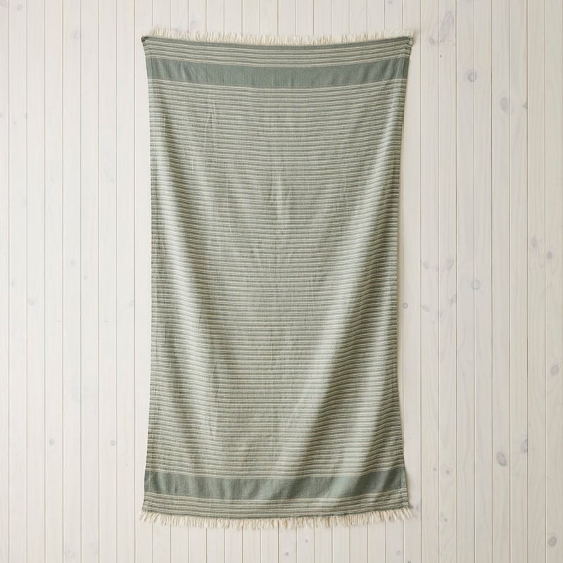 European Green & Natural Stripe Turkish Peshtemal Beach Towel