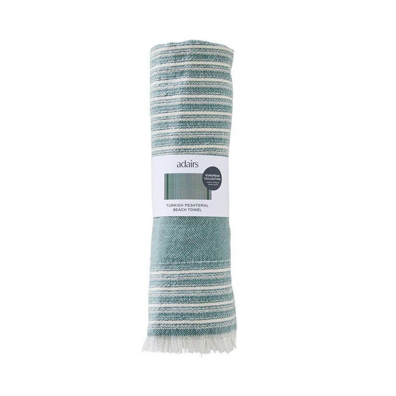 European Green & Natural Stripe Turkish Peshtemal Beach Towel