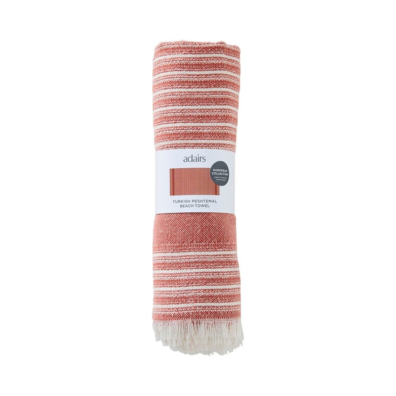 European Dusky Red & Natural Stripe Turkish Peshtemal Beach Towel
