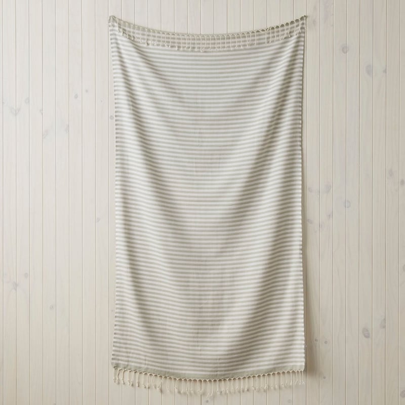 European Sage & White Stripe Turkish Peshtemal Beach Towel