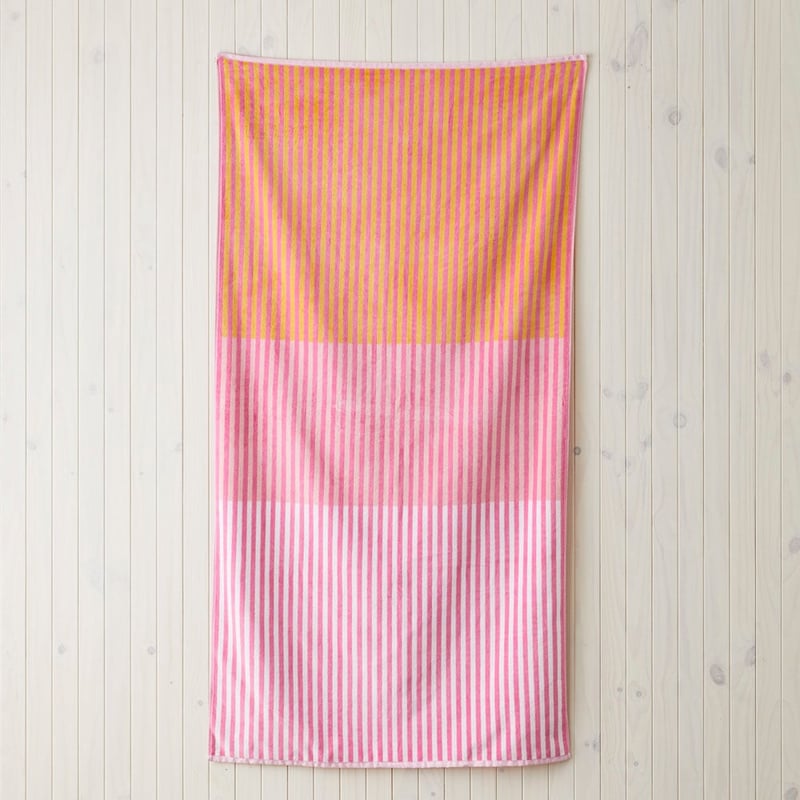Velour Block Stripe Pink Beach Towel