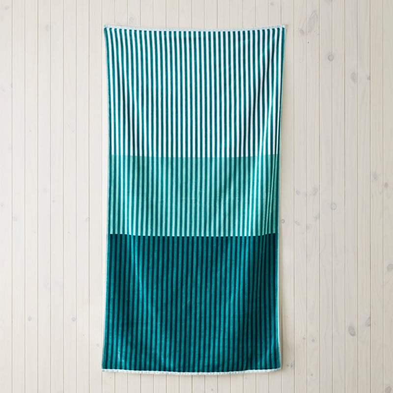 Velour Block Stripe Teal Beach Towel