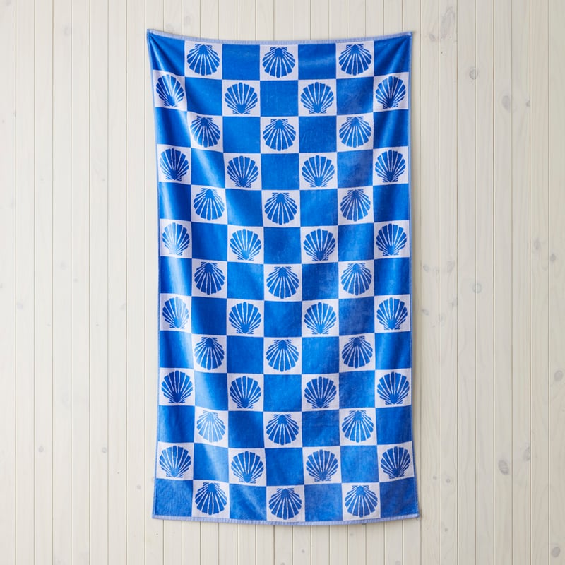 Velour Blue Shell Check Beach Towel