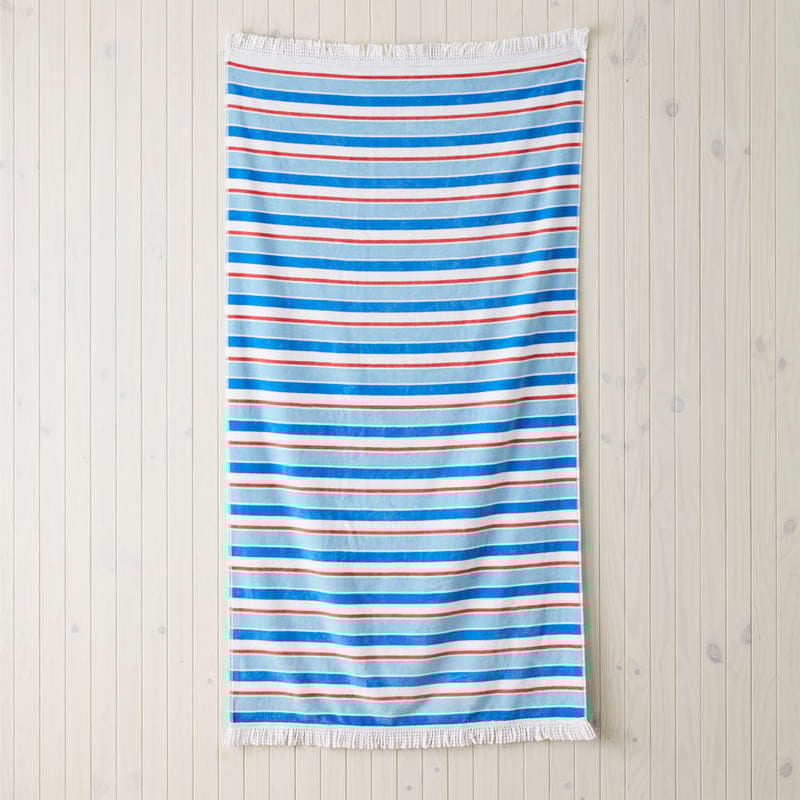 Velour Ocean Stripe Blue Beach Towel