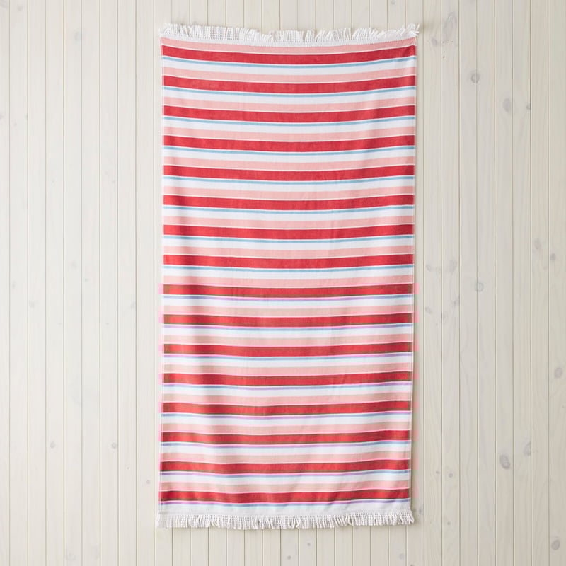 Velour Ocean Stripe Red Beach Towel