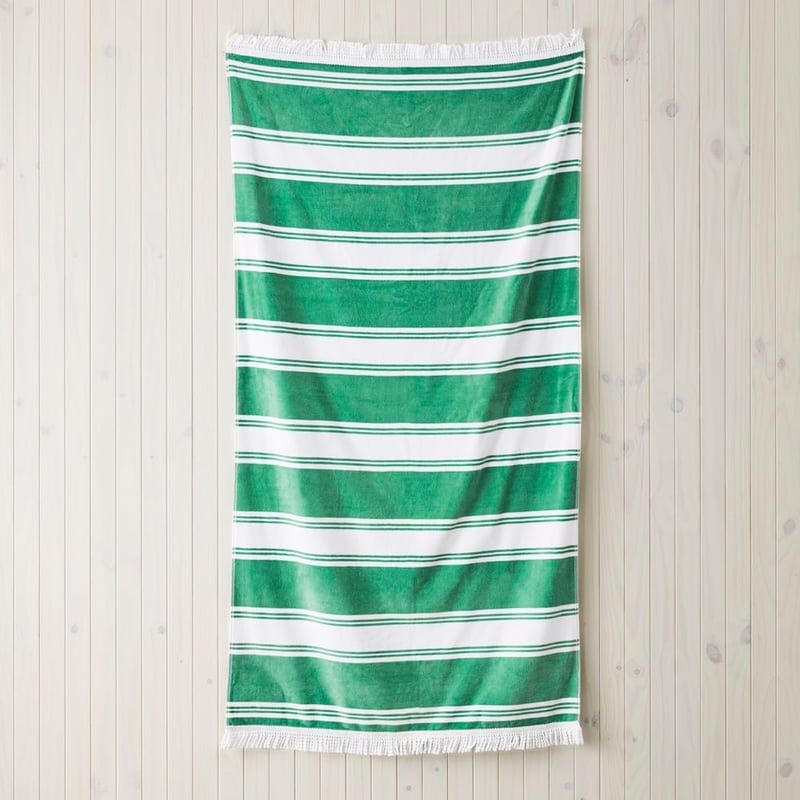 Velour Summer Stripe Green Beach Towel
