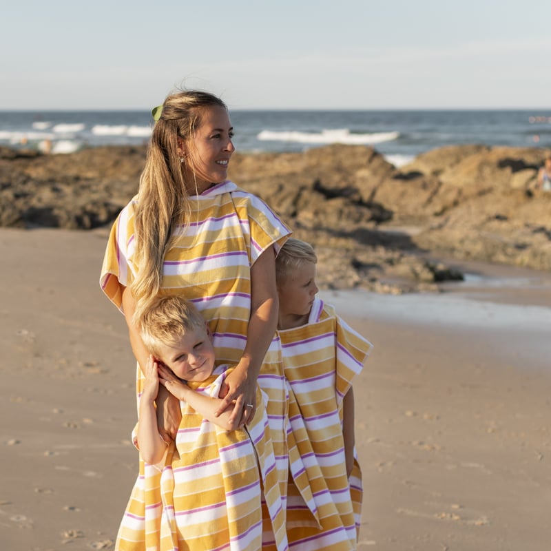 Velour Ocean Stripe Lemon Hooded Beach Towel