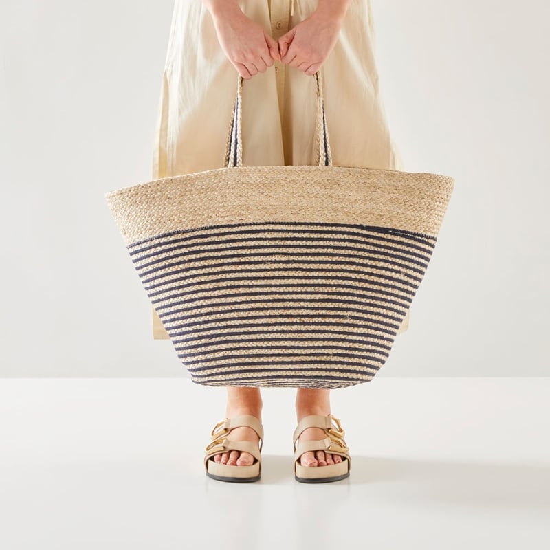 Jute Navy Stripe Beach Bag