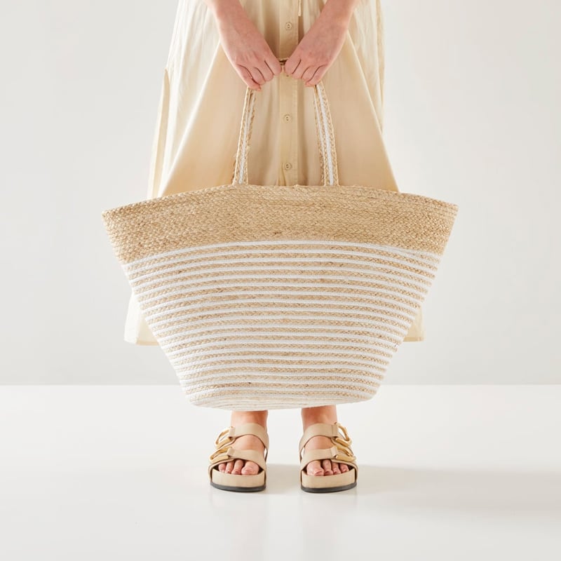 Jute White Stripe Beach Bag