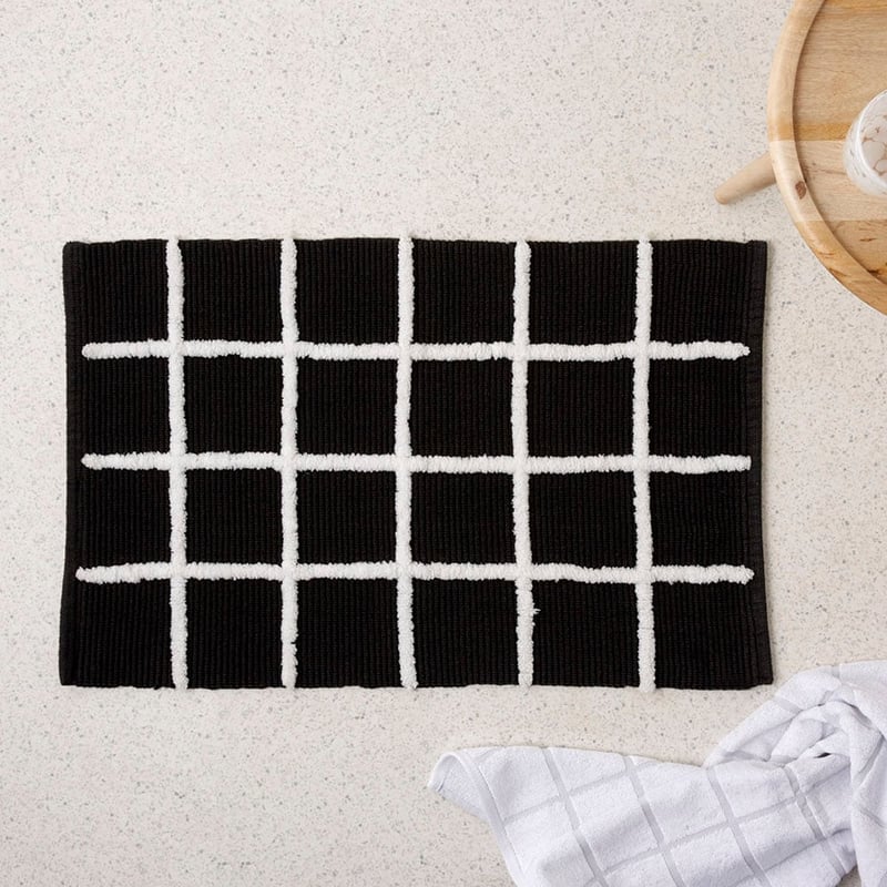 Nelson Check Black Bath Mat