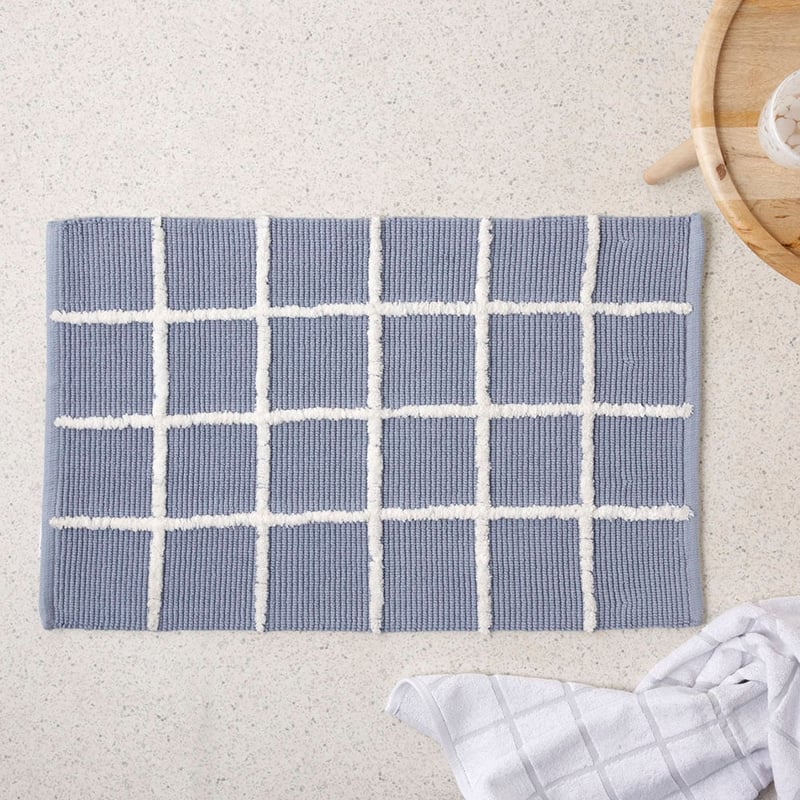 Nelson Check French Blue Bath Mat