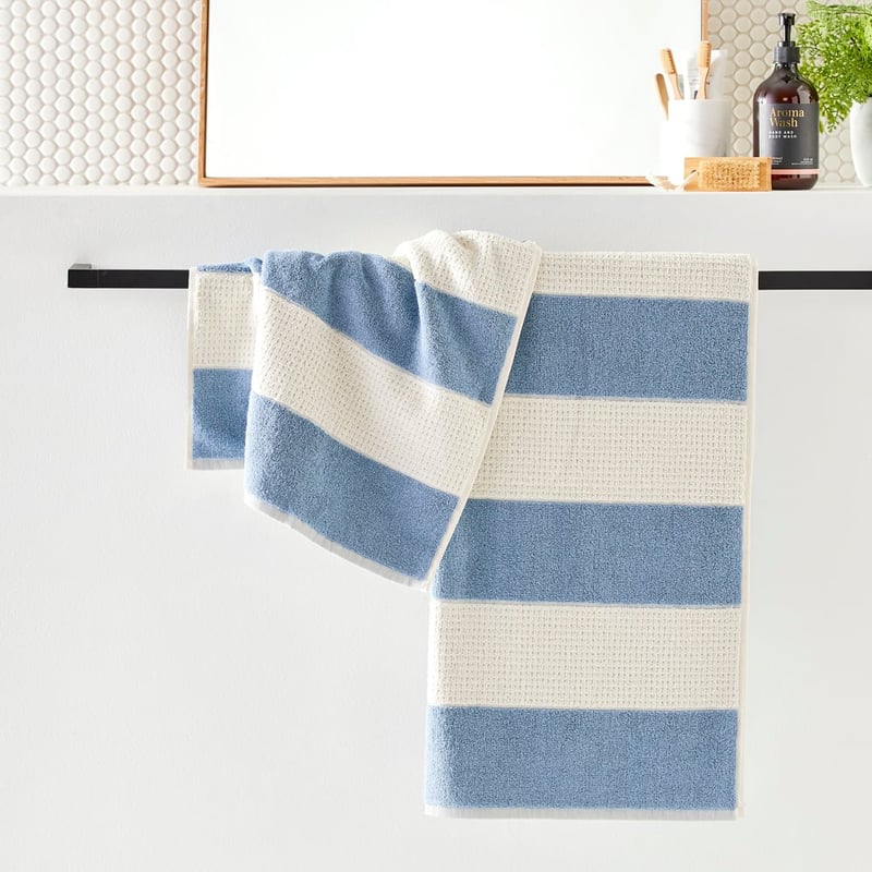 Waffle Stripe French Blue & Natural Towel Range