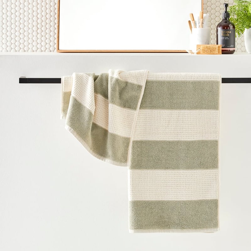 Waffle Green Tea & Natural Stripe Towel Range