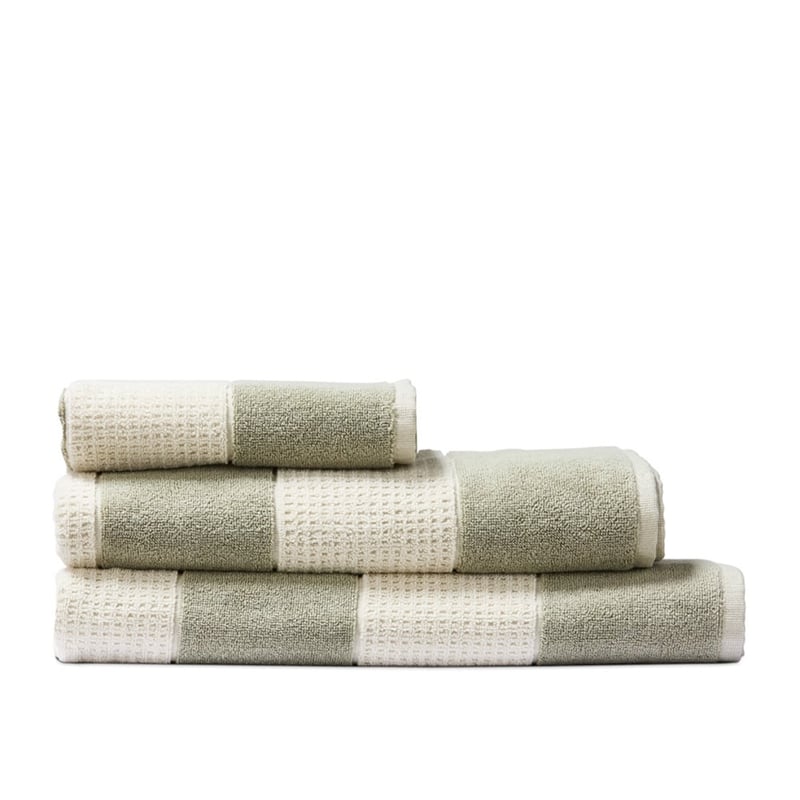 Waffle Green Tea & Natural Stripe Towel Range