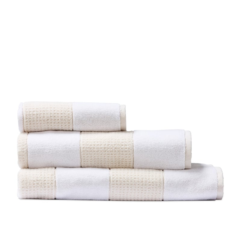 Waffle White & Natural Stripe Towel Range