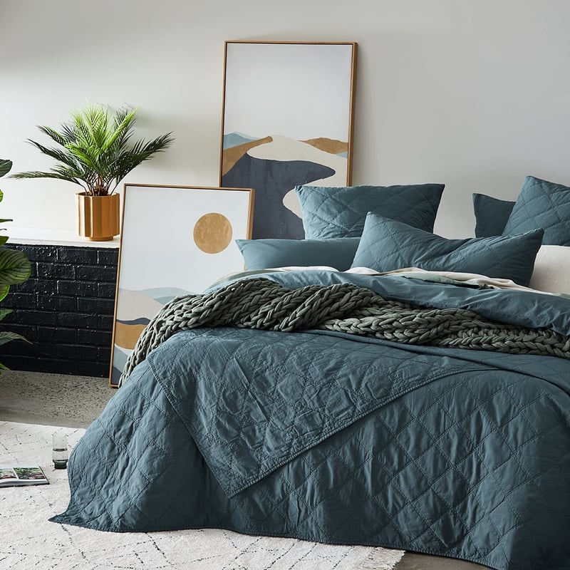 Stonewashed Cotton Dark Slate Quilted Coverlet Separates