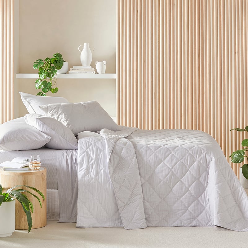 Stonewashed Cotton Printed Grey Stripe Quilted Pillowcases