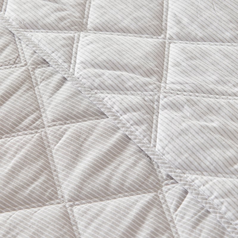 Stonewashed Cotton Printed Grey Stripe Quilted Coverlet Separates