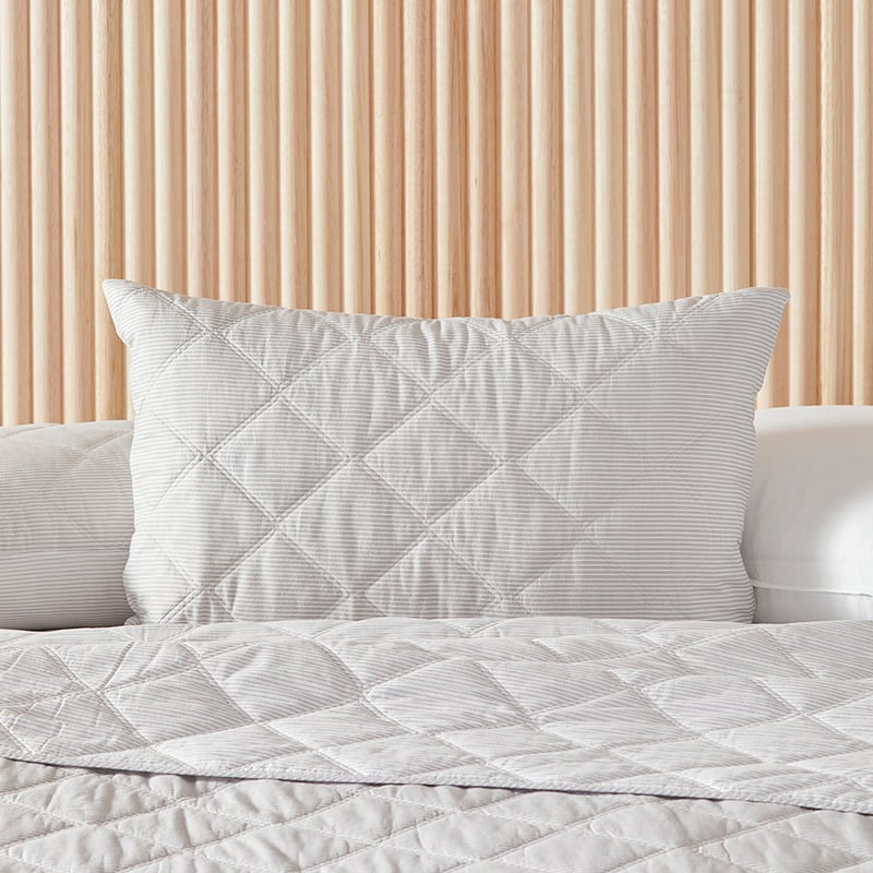 Stonewashed Cotton Printed Grey Stripe Quilted Pillowcases