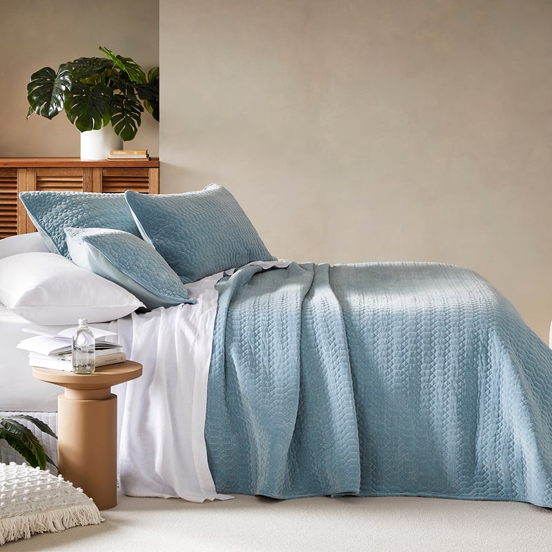 Milan Soft Blue Velvet Quilted Pillowcases