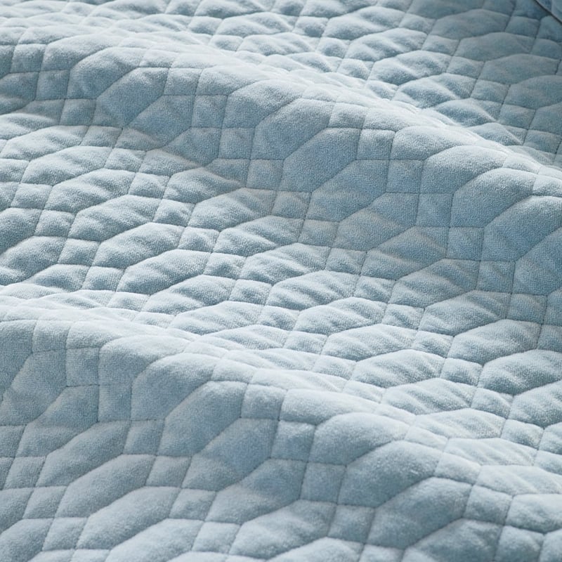 Milan Soft Blue Velvet Quilted Coverlet Separates