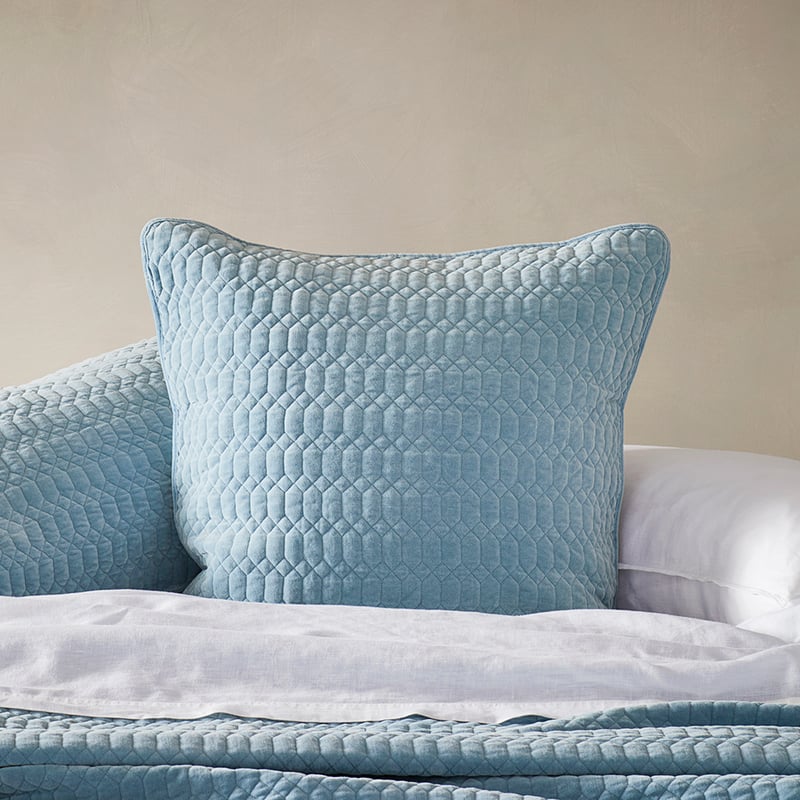 Milan Soft Blue Velvet Quilted Pillowcases