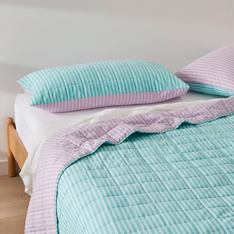 Carrie Aquamarine Stripe Quilted Coverlet Separates