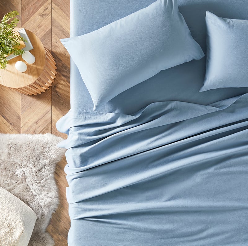 Flannelette Steel Blue Plain Dye Sheet Set