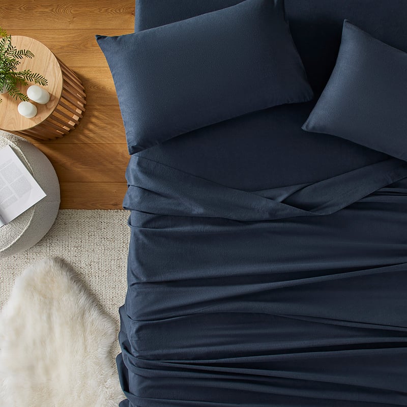 Flannelette Navy Plain Dye Sheet Set