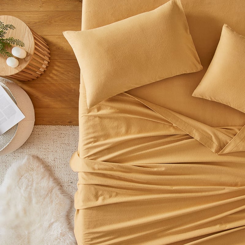 Flannelette Mustard Plain Dye Sheet Set