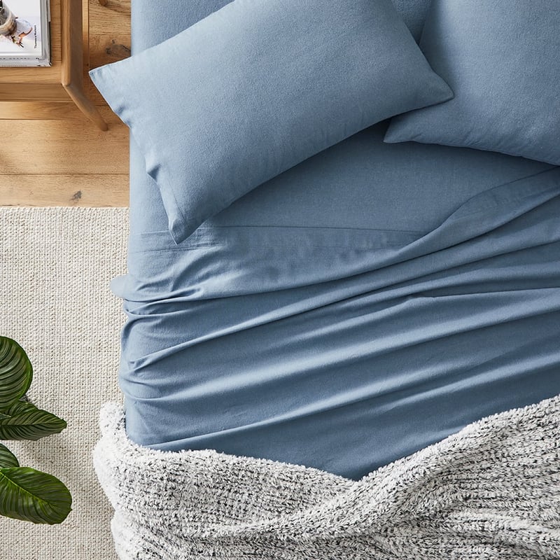 Flannelette Plain Dyed Blue Sheet Set