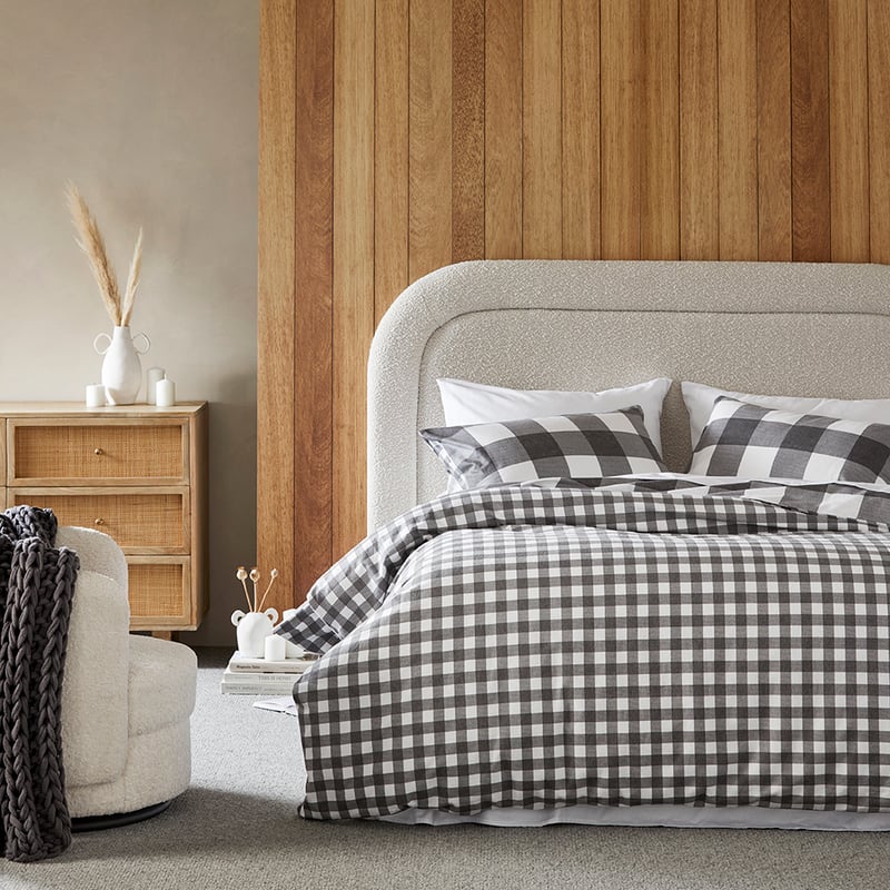 Flannelette Charcoal Check Printed Quilt Cover Set
