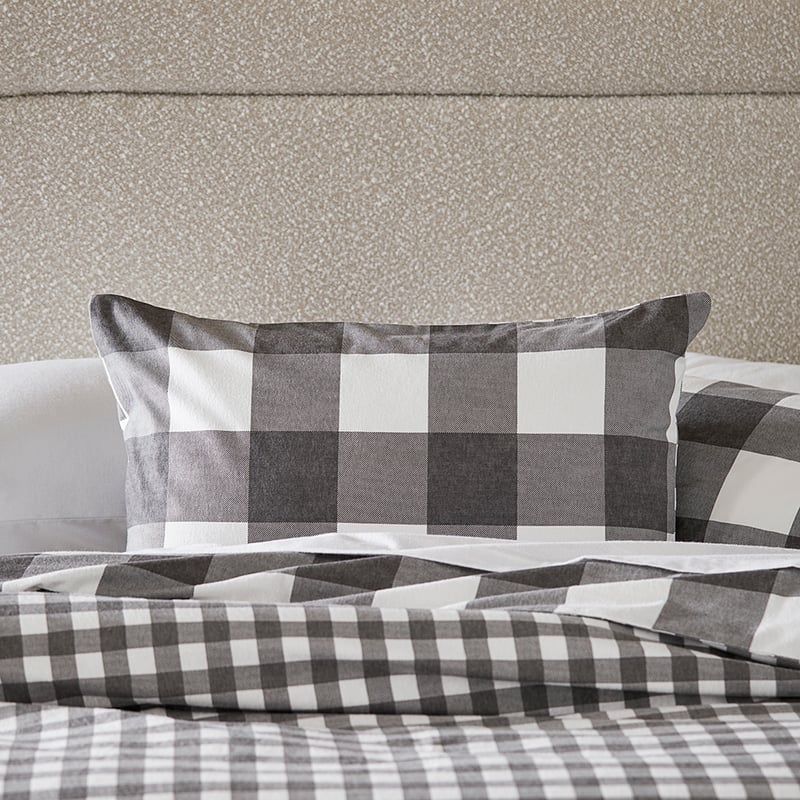 Flannelette Charcoal Check Printed Quilt Cover Set