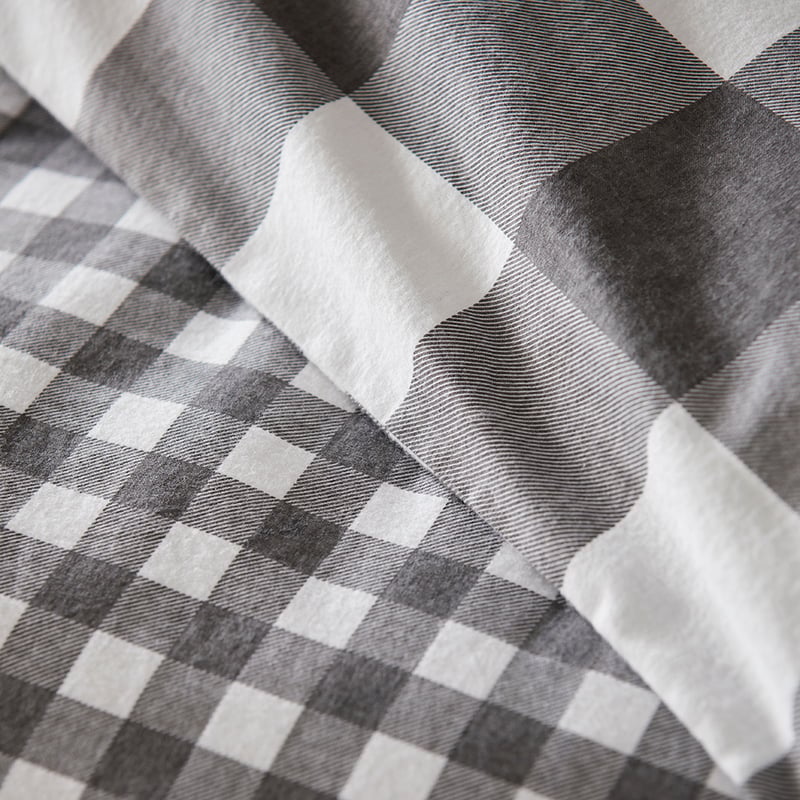 Flannelette Charcoal Check Printed Quilt Cover Set
